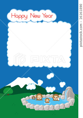 Fuji and open-air bath _ Family of monkeys 3 _ cloud character frame Fuji and open-air bath _ Family of monkeys 3 _ cloud character frame 16161890