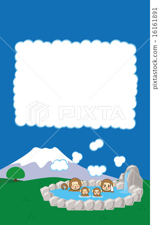 Fuji and open-air bath _ Monkey's family 4_ Background only frame Fuji and open-air bath _ Monkey's family 4_ Background only frame 16161891