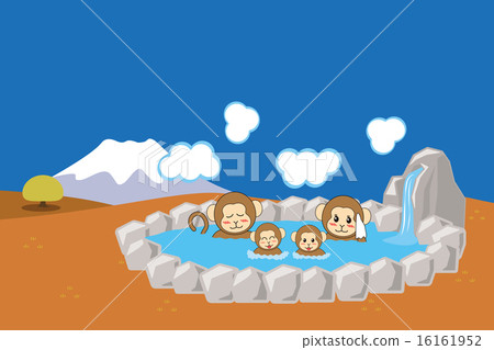 Fuji and open-air bath _ Family of monkeys 4_ Fall Fuji and open-air bath _ Family of monkeys 4_ Fall 16161952