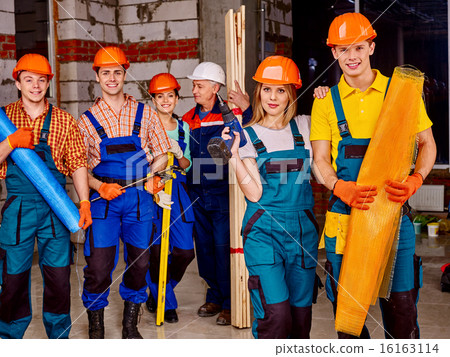 Group people in builder uniform. Group people in builder uniform. 16163114