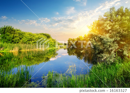 Yellow sunset over river Yellow sunset over river 16163327