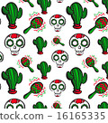 Background with calaveras, cactuses and maracas 16165335