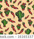 Mexican theme background with peppers and cactuses 16165337