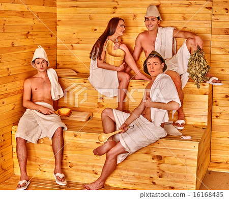 Group people in Santa hat  at sauna. 16168485