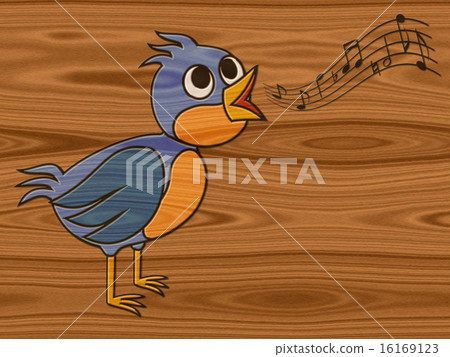 Singing bird relief painting on wood texture Singing bird relief painting on wood texture 16169123