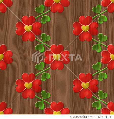 Heart flower seamless relief painting on wood Heart flower seamless relief painting on wood 16169124