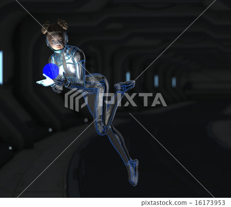 A woman crew in a space station floating in weightlessness perming 3DCG A woman crew in a space station floating in weightlessness perming 3DCG 16173953