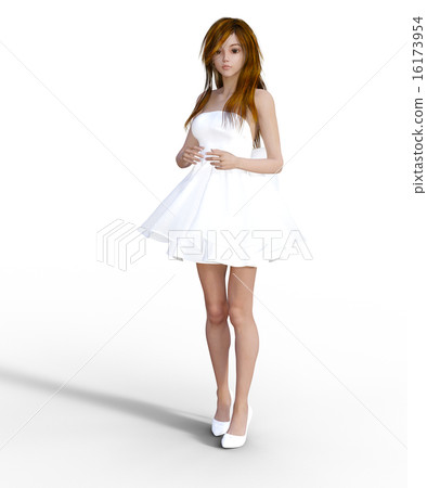 塑造3DCG例證材料的白色微型禮服婦女 塑造3DCG例證材料的白色微型禮服婦女 16173954