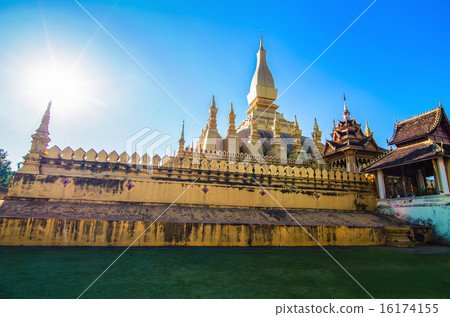 Pha That Luang with sun light, Vientiane, public temple in Laos Pha That Luang with sun light, Vientiane, public temple in Laos 16174155