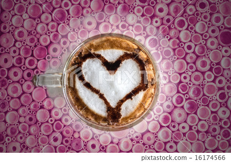 Ice Cappuccino with heart on cutting wood table Ice Cappuccino with heart on cutting wood table 16174566