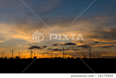 Wind turbine power generator at twilight time Wind turbine power generator at twilight time 16174966