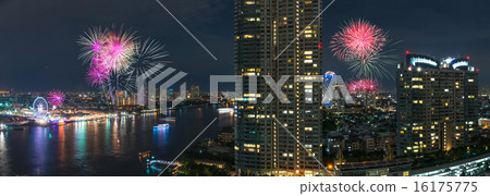 Fireworks night scene with bangkok cityscape river view 16175775