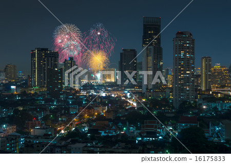 Fireworks night scene with bangkok cityscape river view Fireworks night scene with bangkok cityscape river view 16175833