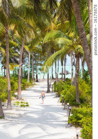 Woman walking on Paje beach, Zanzibar. 16178878