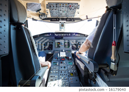 Interior of airplane cockpit. 16179040