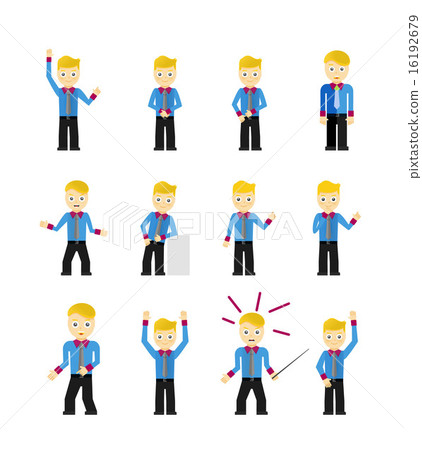 Set of cute young businessmen character poses isolated on white Set of cute young businessmen character poses isolated on white 16192679