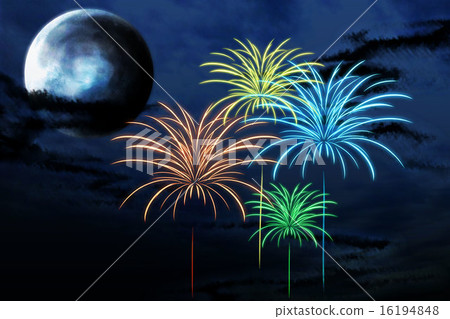 藍色的月亮和煙花 藍色的月亮和煙花 16194848