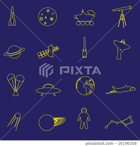 simple space yellow outline icons set eps10 simple space yellow outline icons set eps10 16196108