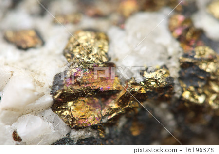 Chalcopyrite Copper iron sulfide mineral Macro. Chalcopyrite Copper iron sulfide mineral Macro. 16196378