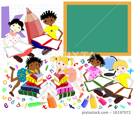 Children of different races in the books of board Children of different races in the books of board 16197072