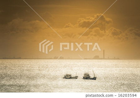 Boat on the blue sea nature in Thailand vintage 16203594