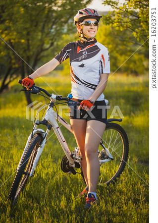 cute sportswoman on bicycle. Active Leisure 16203751