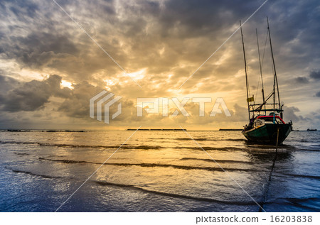 Fishing sea boat and Sunrise 16203838