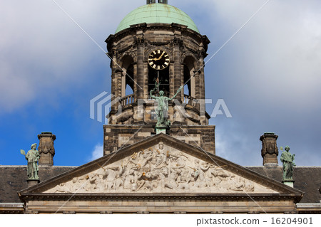Pediment and Tower of Royal Palace in Amsterdam 16204901