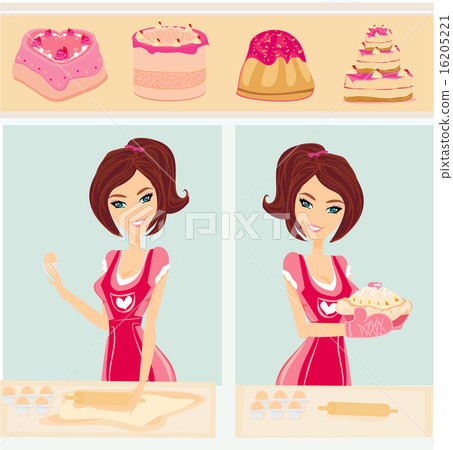 housewife bakes cakes and cookies - Stock Illustration [16205221] - PIXTA