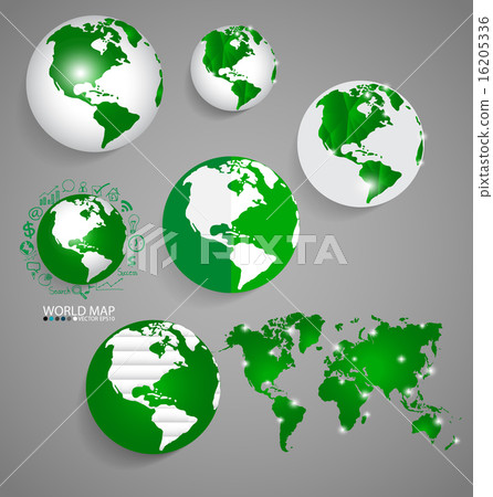Modern globes and world map, vector illustration. 16205336