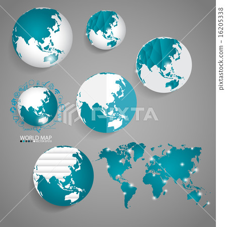 Modern globes and world map, vector illustration. Modern globes and world map, vector illustration. 16205338