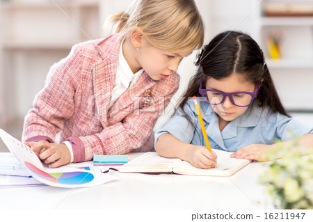 Two little cute girls playing role of business women 16211947
