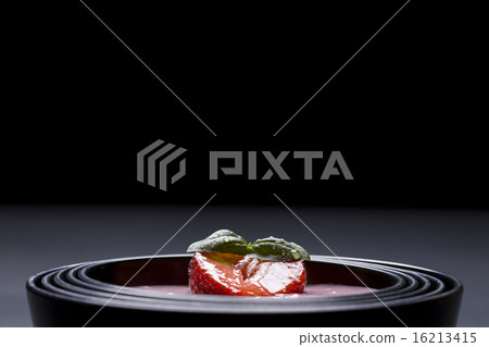 quark with strawberry in a black asian bowl quark with strawberry in a black asian bowl 16213415