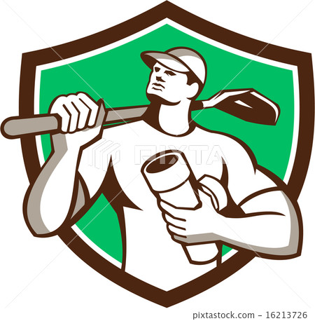 Drainlayer Holding Pipe Shovel Shield Retro 16213726