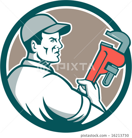 Plumber Monkey Wrench Side Circle Retro Plumber Monkey Wrench Side Circle Retro 16213730