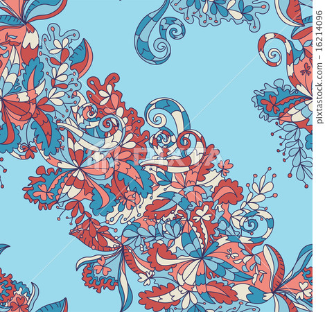Abstract hand-drawn wave floral pattern Abstract hand-drawn wave floral pattern 16214096