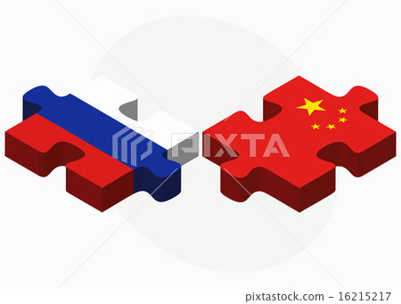 Russian Federation and China Flags in puzzle 16215217