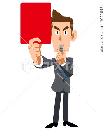 顯示一張紅牌的商人 16218424