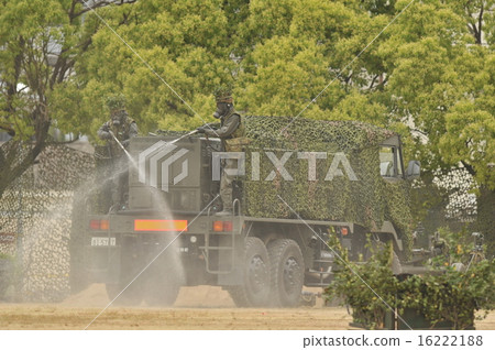 Decontamination demonstration by Ground Self Defense Force detrimental car Decontamination demonstration by Ground Self Defense Force detrimental car 16222188
