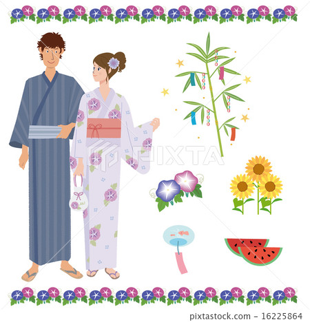 Summer Tanabata male and female illustration set 16225864
