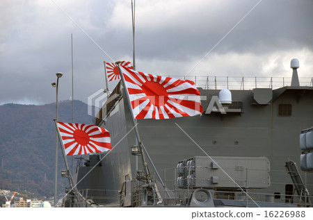 Asahi flag flapping as escort ship 16226988