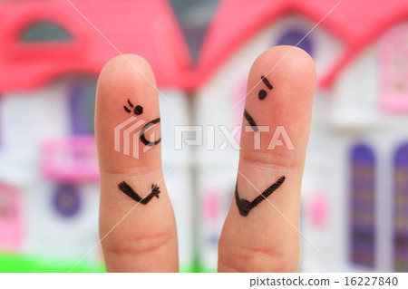 Finger art of a couple during quarrel. A woman yel 16227840