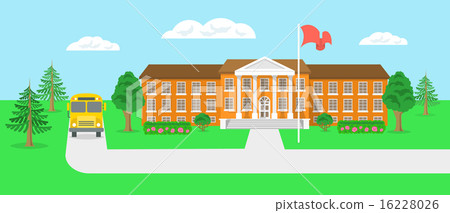 School building and yard flat vector landscape 16228026