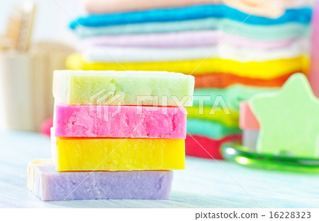 Assortment of soap and towels Assortment of soap and towels 16228323