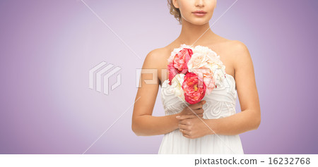bride or woman with bouquet of flowers 16232768