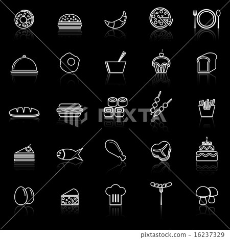 Food line icons with reflect on black Food line icons with reflect on black 16237329