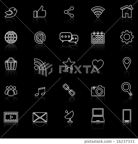 Social media line icons with reflect on black 16237331