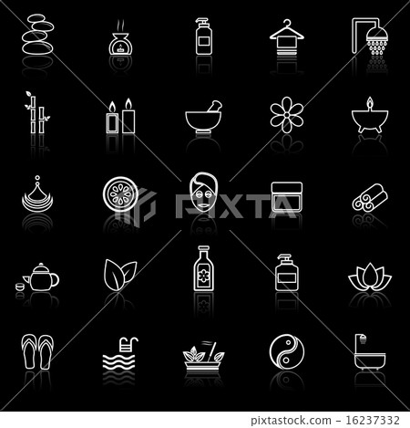 Spa line icons with reflect on white 16237332