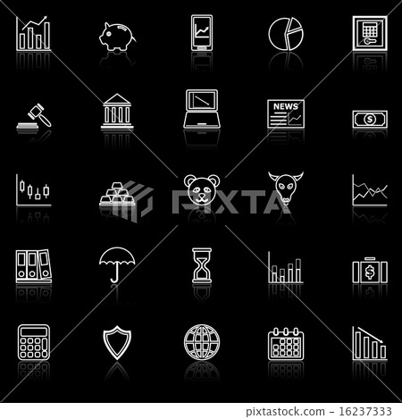 Stock market line icons with reflect on black 16237333