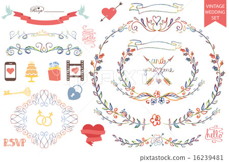 Vintage wedding Floral doodle Decor,icons set Vintage wedding Floral doodle Decor,icons set 16239481
